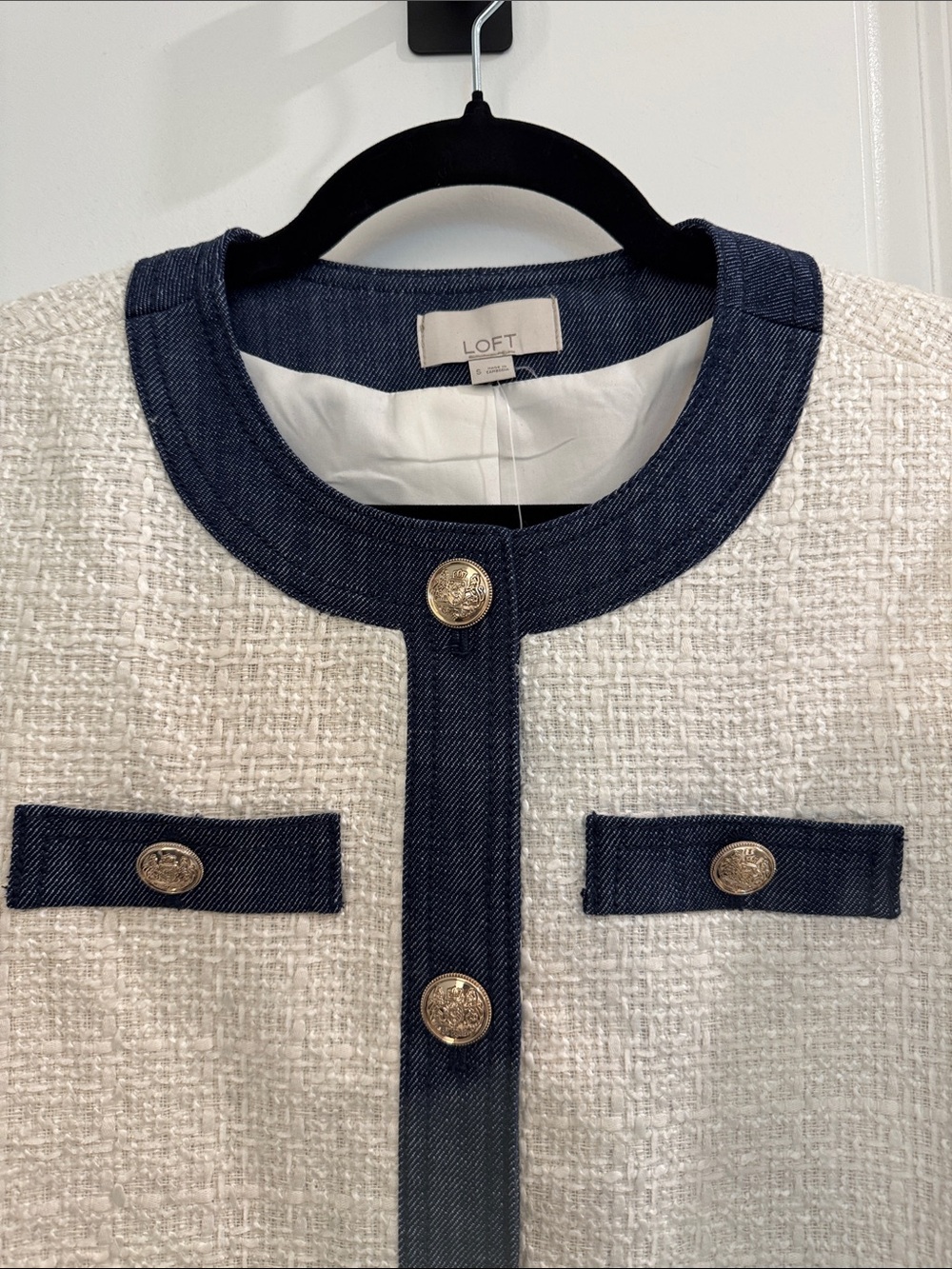 NWT LOFT Denim Trimmed Tweed Jacket - Picture 2 of 13